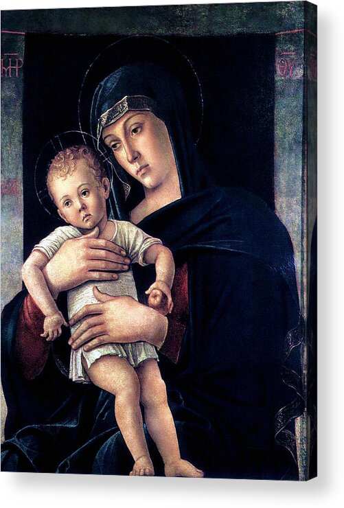Greek Madonna Acrylic Print featuring the painting Greek Madonna With Child 1464 Giovanni Bellini by Karon Melillo DeVega