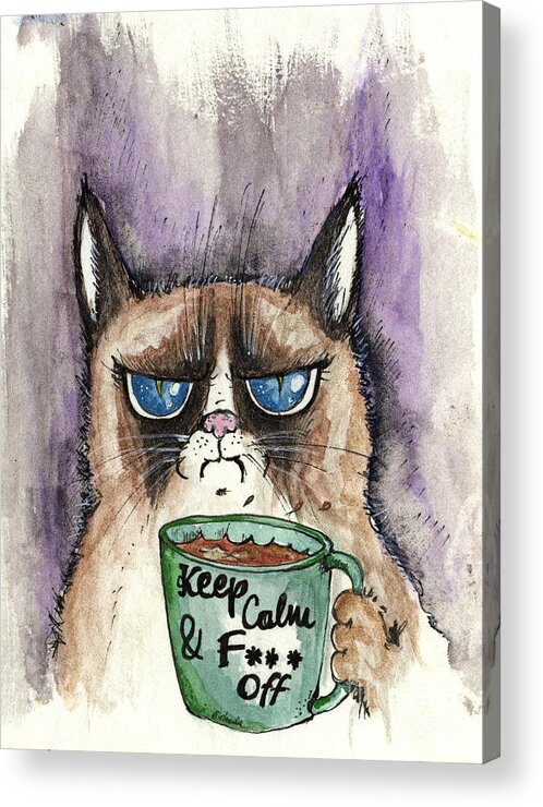 Cat Acrylic Print featuring the painting Morning coffee #1 by Ang El