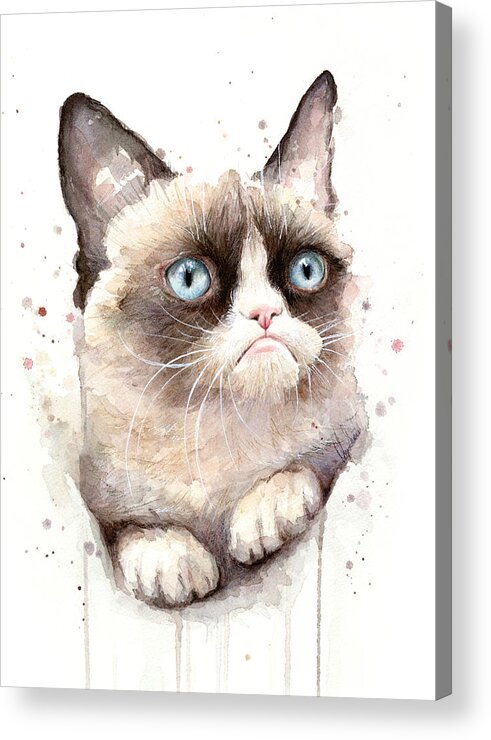 Grumpy Acrylic Print featuring the painting Grumpy Cat Watercolor by Olga Shvartsur