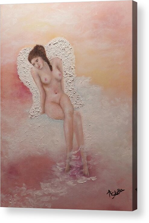 Angels Acrylic Print featuring the painting Guardian Angel by Annamarie Sidella-Felts