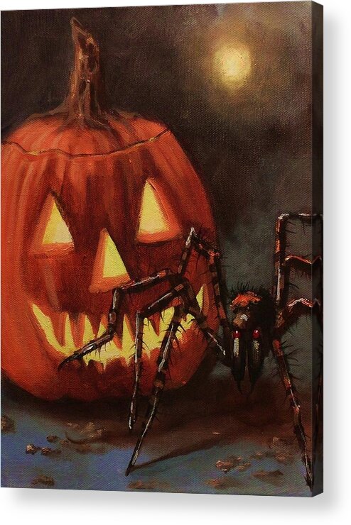 Halloween Acrylic Print featuring the painting Halloween Spider by Tom Shropshire