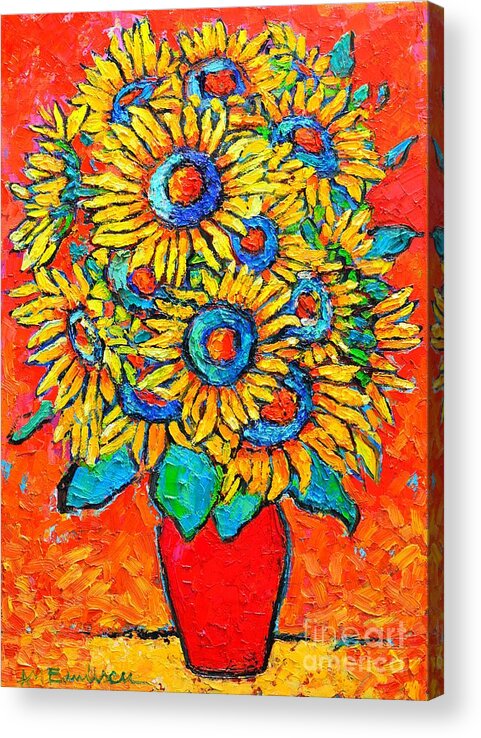 Sunflowers Acrylic Print featuring the painting Happy Sunflowers by Ana Maria Edulescu