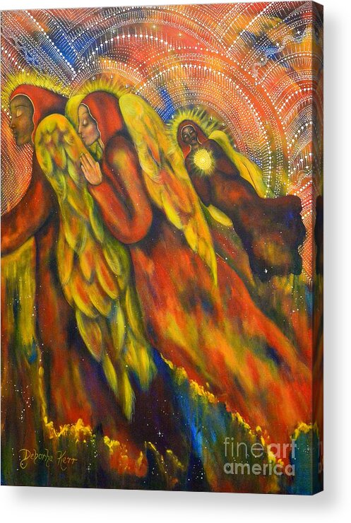 Angel Art Acrylic Print featuring the painting Heavenly Messengers by Deborha Kerr