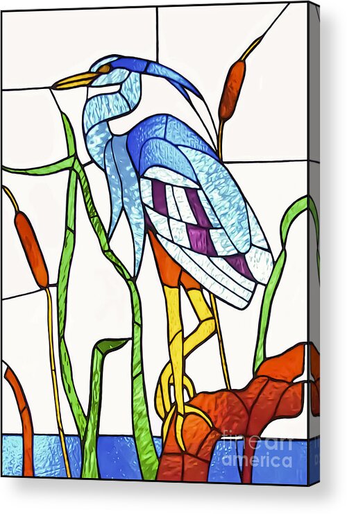 Heron Acrylic Print featuring the glass art Heron by Walt Foegelle