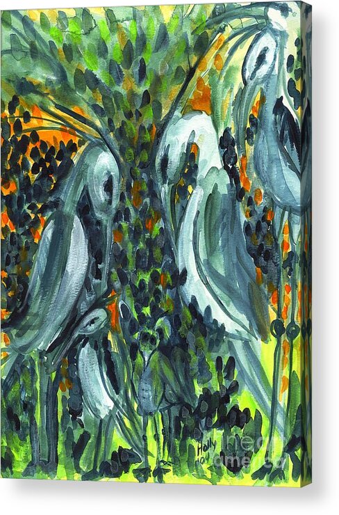 Herons Acrylic Print featuring the painting Herons by Holly Carmichael