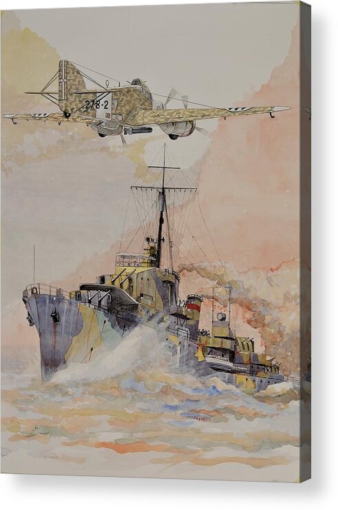 Wwii Acrylic Print featuring the painting HMS Ashanti by Ray Agius