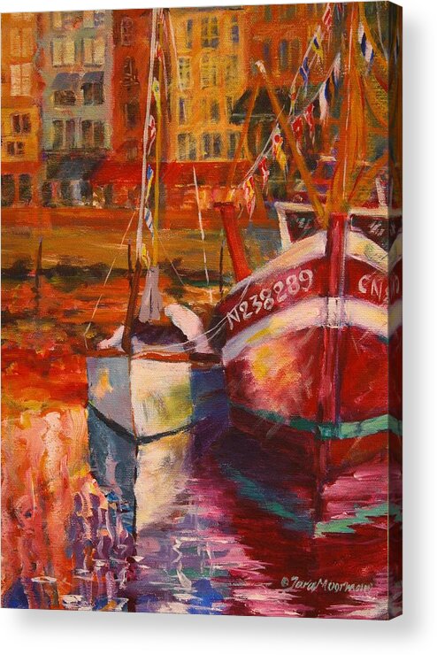 Boat Acrylic Print featuring the painting Honfleur Harbor by Tara Moorman