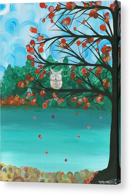 Owls Acrylic Print featuring the painting Hoolandia Seasons - Autumn by MiMi Stirn