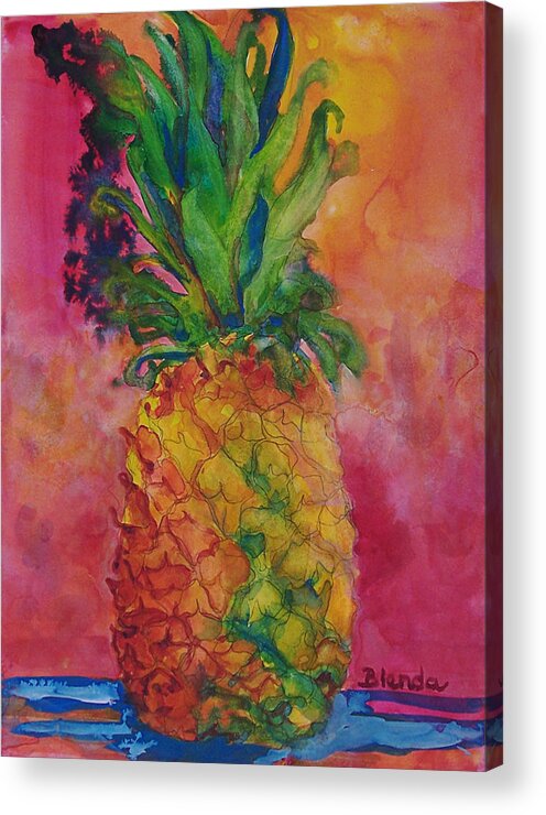 Pineaple Acrylic Print featuring the painting Pink Pineapple by Blenda Studio