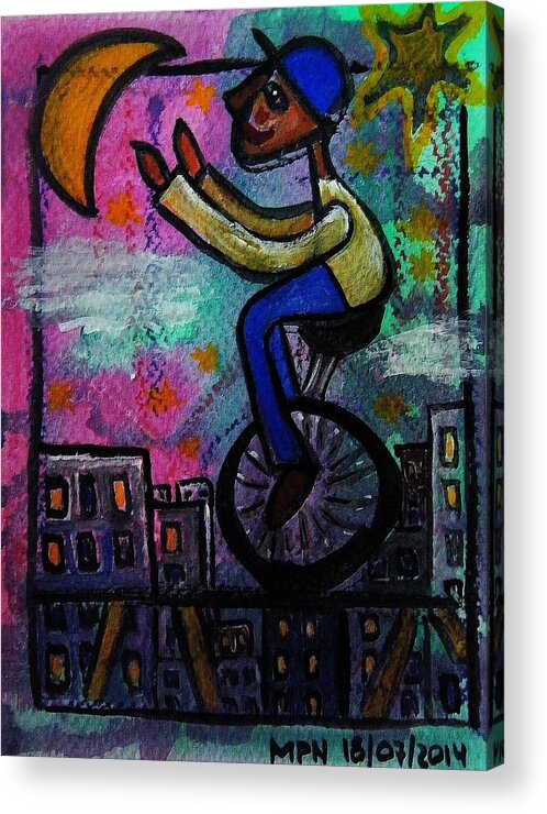 Optimism Acrylic Print featuring the painting I m Reaching for the Stars and Moon Nothing is Impossible by Mimulux Patricia No