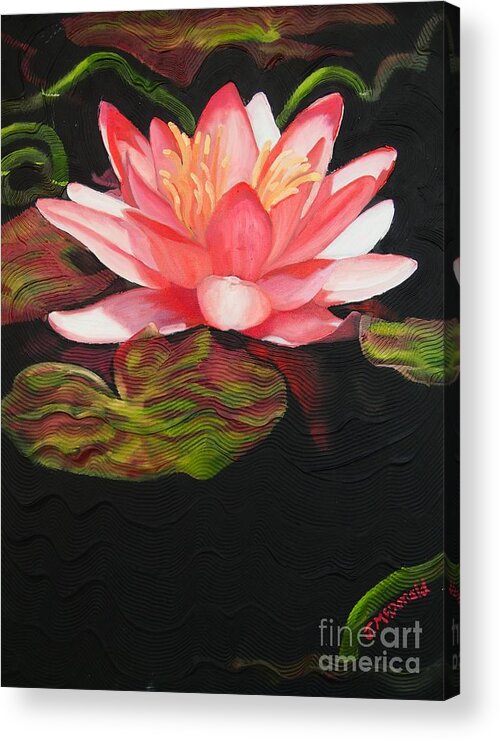 Lotus Acrylic Print featuring the painting In Full Bloom by Janet McDonald