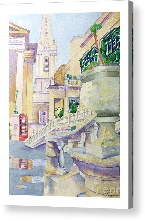 Valletta Acrylic Print featuring the painting Independence Square by Godwin Cassar