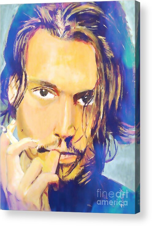 Johnny Depp Acrylic Print featuring the painting Intense by Judy Kay
