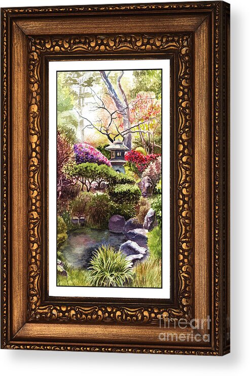 Japanese Gaden Acrylic Print featuring the painting Japanese Garden In Vintage Frame by Irina Sztukowski