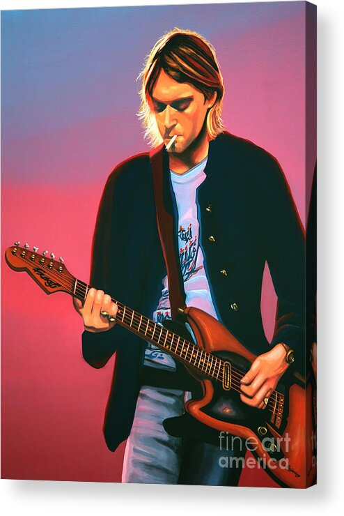 Kurt Cobain Acrylic Print featuring the painting Kurt Cobain in Nirvana Painting by Paul Meijering