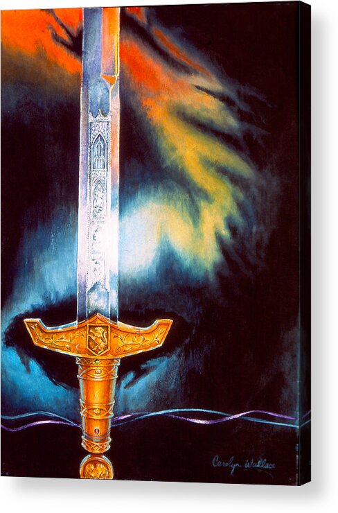 Drama Acrylic Print featuring the painting Kyle's Sword by Carolyn Coffey Wallace