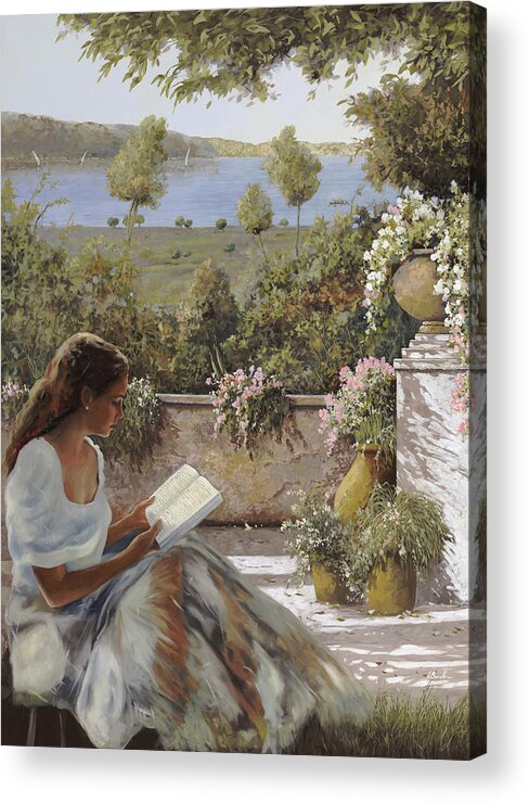 Read Acrylic Print featuring the painting La Lettura All'ombra by Guido Borelli
