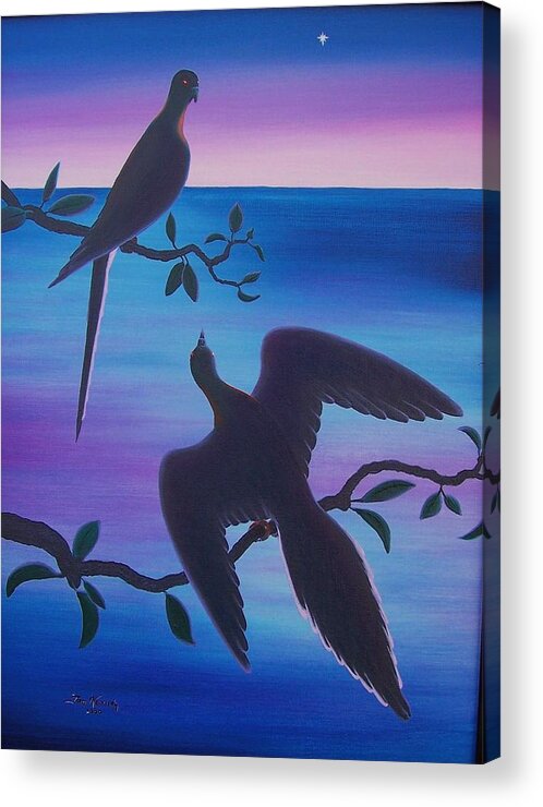 Pigeon Acrylic Print featuring the painting Last Sunrise to extinction by Thomas F Kennedy