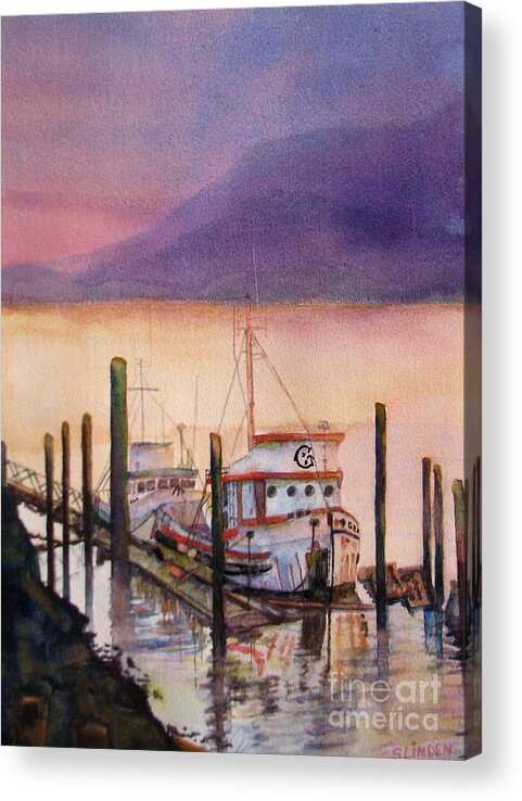 Fishing Boats Acrylic Print featuring the painting Left to Rust by Sandy Linden