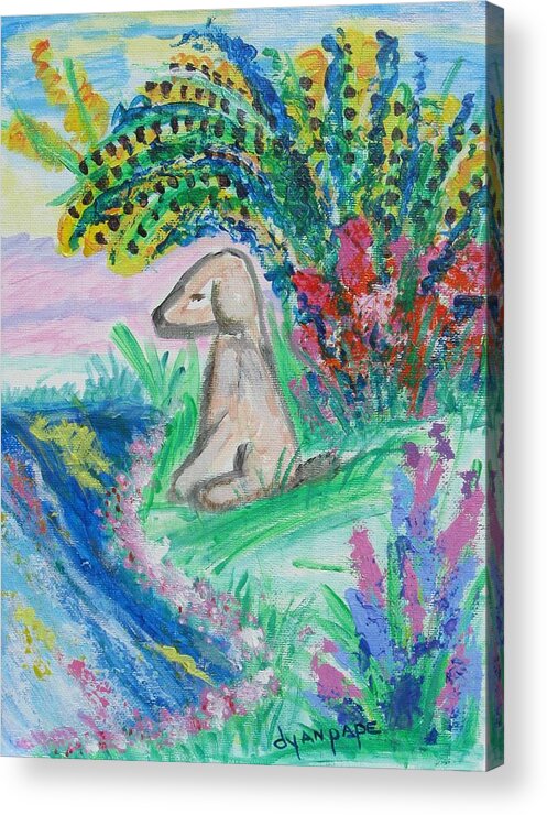 Yellow Lab Acrylic Print featuring the painting Little Sweet Pea by Diane Pape