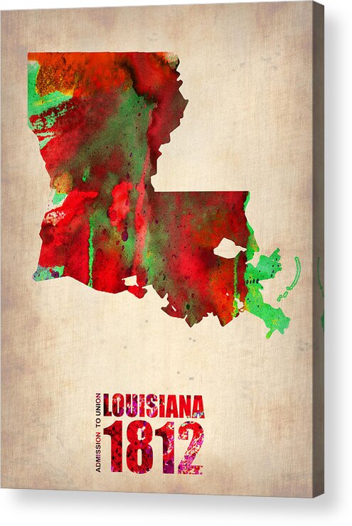 Louisiana Acrylic Print featuring the digital art Louisiana Watercolor Map by Naxart Studio