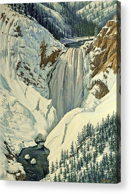 Landscape Acrylic Print featuring the painting Lower Falls-April by Paul Krapf