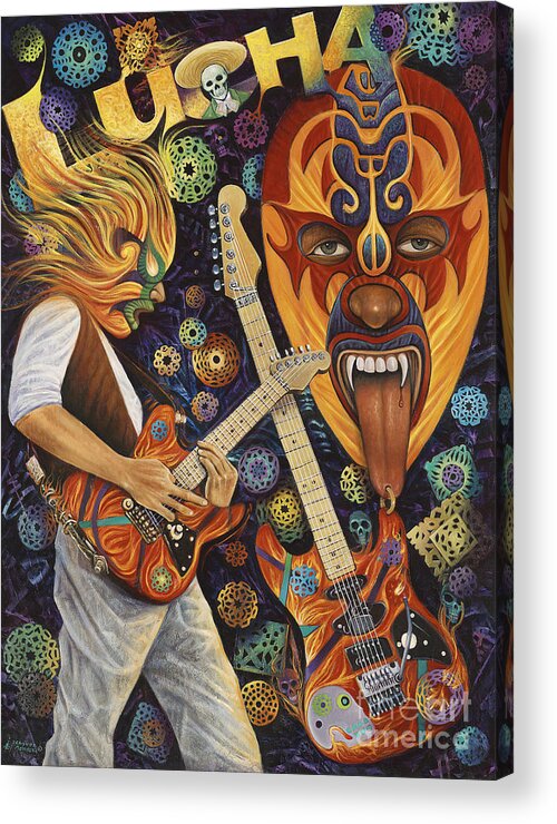 Lucha Acrylic Print featuring the painting Lucha Rock by Ricardo Chavez-Mendez
