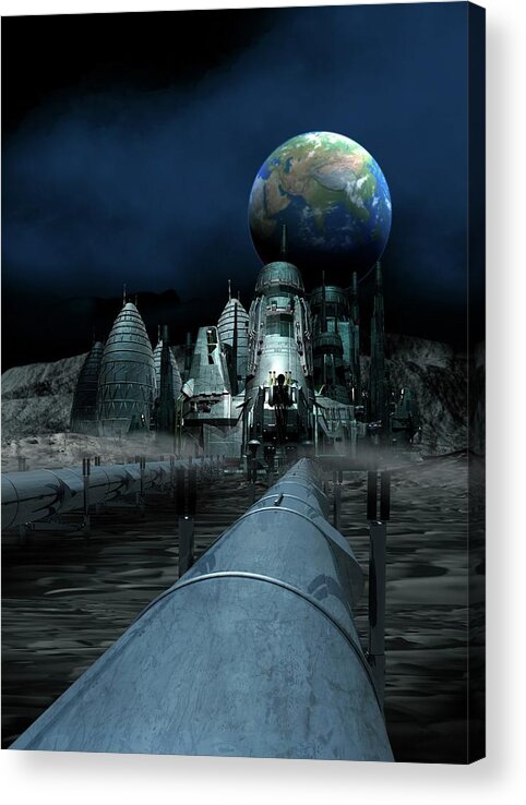 Concepts & Topics Acrylic Print featuring the digital art Lunar Mining Colony, Artwork by Victor Habbick Visions