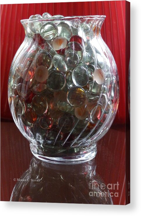  Acrylic Print featuring the photograph M Still Life Collection Glass Beads Glass Jar Reflections No. SLC30 by Monica C Stovall