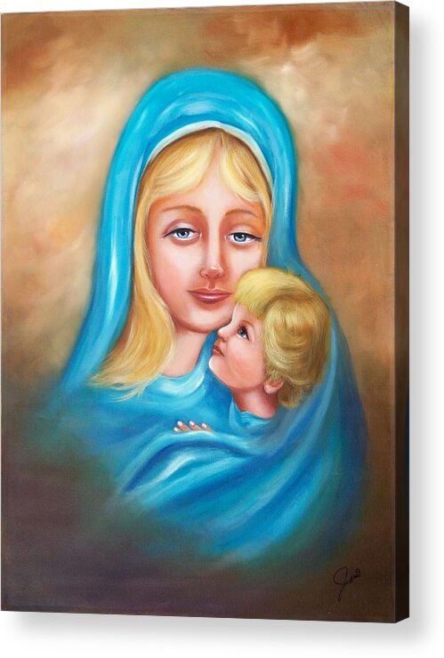 Christmas Acrylic Print featuring the painting Madonna and Child by Joni McPherson