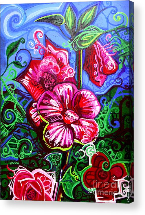 Flower Acrylic Print featuring the painting Magenta Fleur Symphonic Zoo I by Genevieve Esson