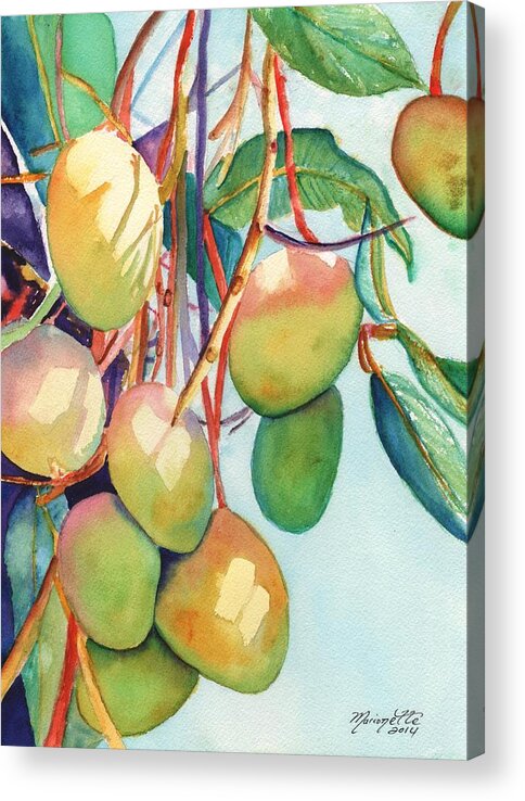 Mango Acrylic Print featuring the painting Mangoes by Marionette Taboniar