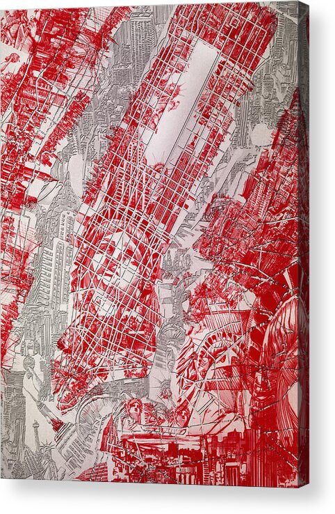 Manhattan Map Acrylic Print featuring the painting Manhattan Map Antique 3 by Bekim M
