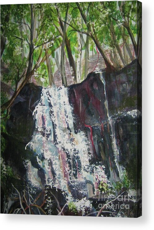 Waterfall Acrylic Print featuring the painting Mariah's Falls by Ellen Levinson