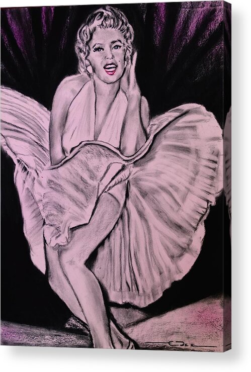 Marilyn Monroe Acrylic Print featuring the drawing Marilyn Monroe Pretty In Pink Lite by Eric Dee