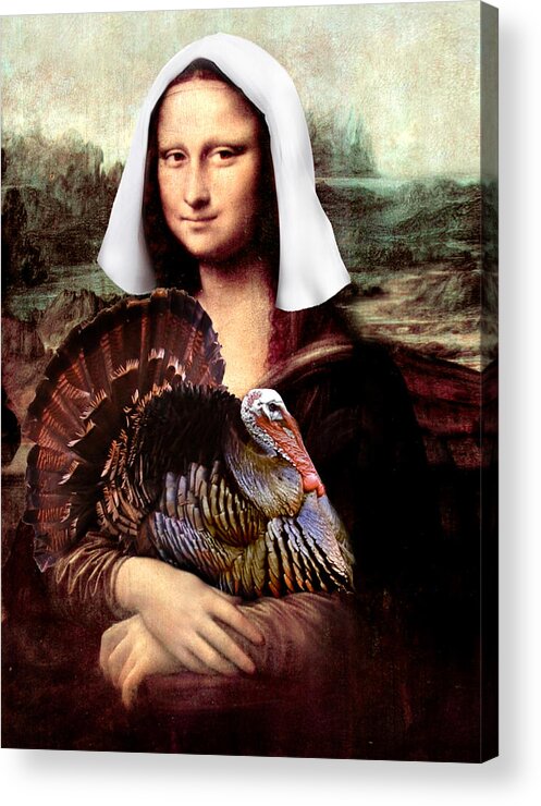 Pilgrim Acrylic Print featuring the digital art Mona Lisa Thanksgiving Pilgrim by Gravityx9 Designs