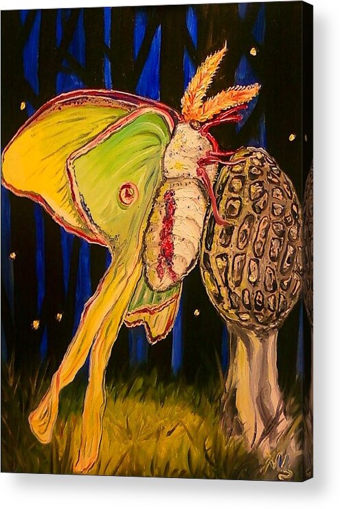 Luna Moth Acrylic Print featuring the painting Morel and Luna by Alexandria Weaselwise Busen