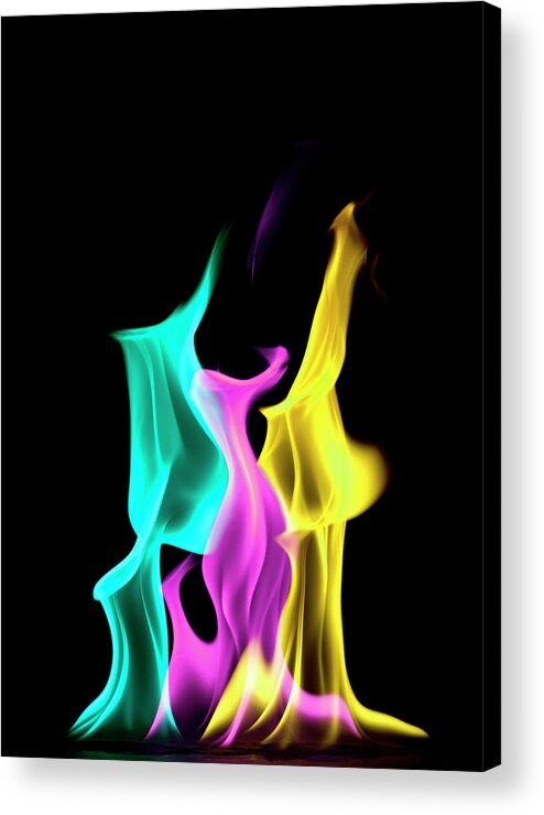 In A Row Acrylic Print featuring the photograph Multi Colored Flames by Pm Images
