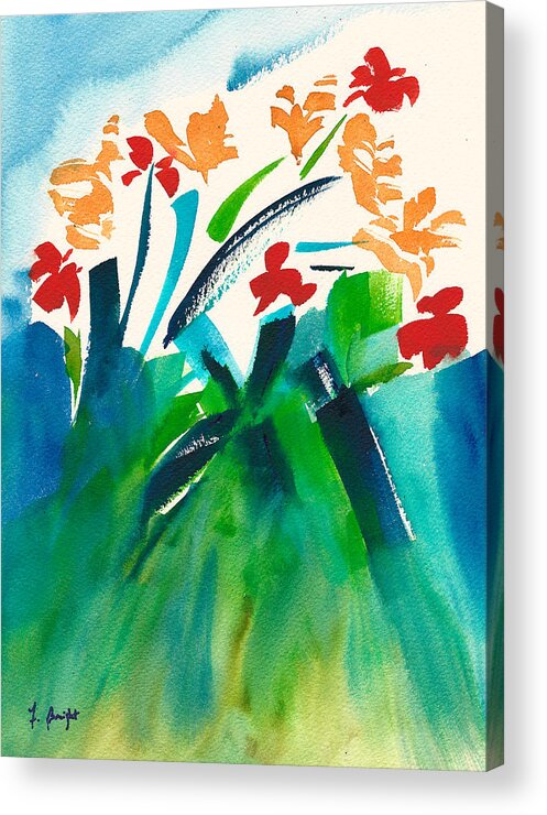 Flowers Watercolor Painting Acrylic Print featuring the painting Natures Bouquet Abstract by Frank Bright