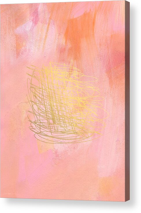 Pink Acrylic Print featuring the painting Nest- Pink and Gold Abstract Art by Linda Woods