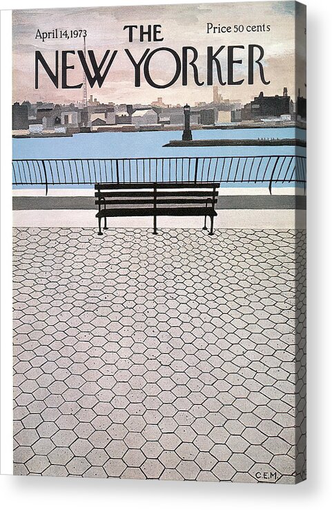 Bench Acrylic Print featuring the painting New Yorker April 14th, 1973 by Charles E Martin