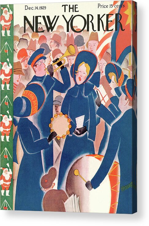 Salvation Army Singers Charity Drum Collection Collecting Tamborine Crowd Crowds Christmas Xmas X-mas Theodore G. Haupt Thu Theodore G. Haupt Thu Artkey 48209 Acrylic Print featuring the painting New Yorker December 14th, 1929 by Theodore G Haupt