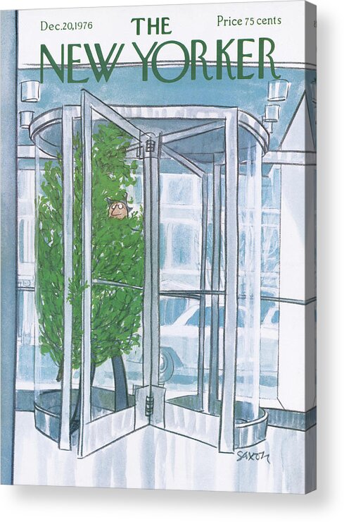 Revolving Door Acrylic Print featuring the painting New Yorker December 20th, 1976 by Charles Saxon
