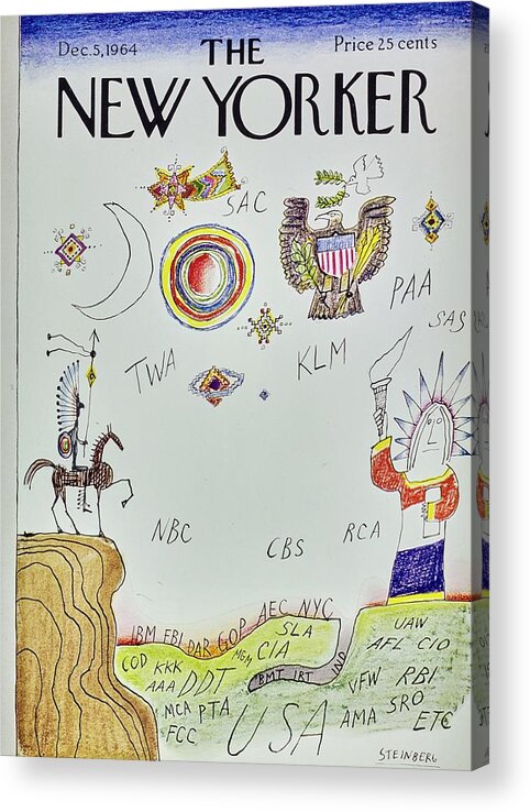 Illustration Acrylic Print featuring the painting New Yorker December 5th 1964 by Saul Steinberg