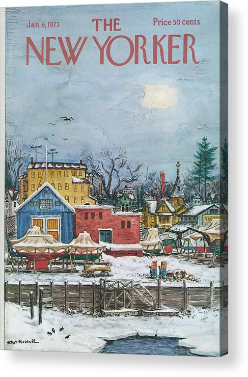 Town Acrylic Print featuring the painting New Yorker January 6th, 1973 by Albert Hubbell
