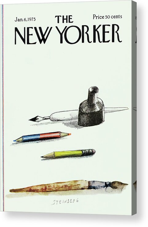 Saul Steinberg 50268 Steinbergattny Acrylic Print featuring the painting New Yorker January 6th, 1975 by Saul Steinberg