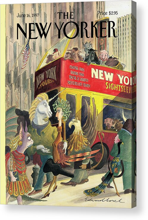 Walkers And Gawkers Artkey 50905 Eso Edward Sorel Acrylic Print featuring the painting New Yorker June 16th, 1997 by Edward Sorel