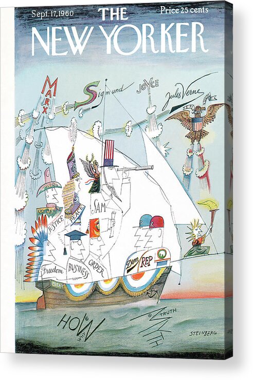 Saul Steinberg 49631 Steinbergattny  Acrylic Print featuring the painting New Yorker September 17th, 1960 by Saul Steinberg
