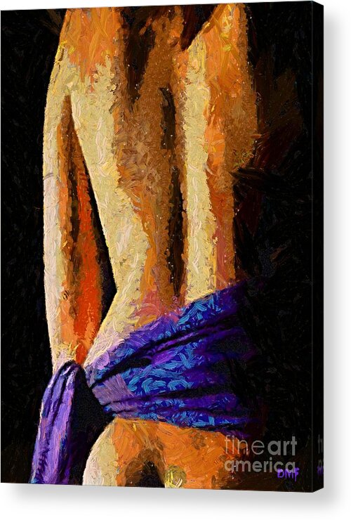 Figuratively Acrylic Print featuring the painting Nude with purple scarf by Dragica Micki Fortuna