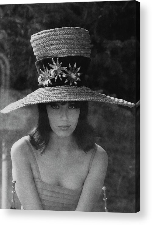 Accessories Acrylic Print featuring the photograph Nuria Toray Wearing A Straw Hat by Henry Clarke